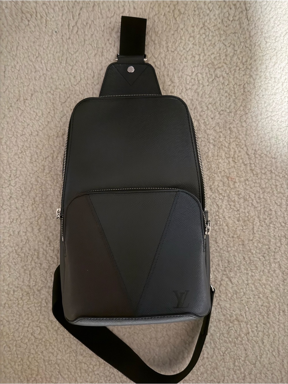 Lv bag Black Leather Sling Belt Bag